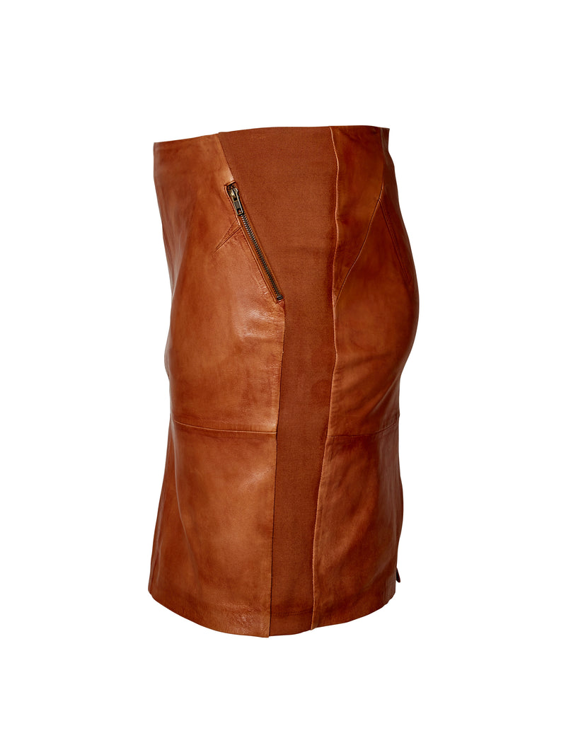 ZOEY ALONDRA LEATHER SKIRT Nederdele 233 Cognac